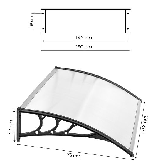 Daszek nad drzwi 150x80 cm schronienie ochrona poliwęglan