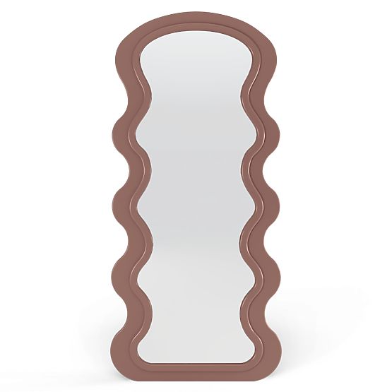 Dekoracyjne lustro wiszące w drewnianej ramie Vale 177x75 cm, faliste, organiczny kształt, mocha mo
