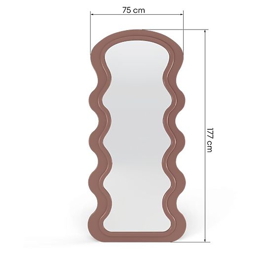 Dekoracyjne lustro wiszące w drewnianej ramie Vale 177x75 cm, faliste, organiczny kształt, mocha mo