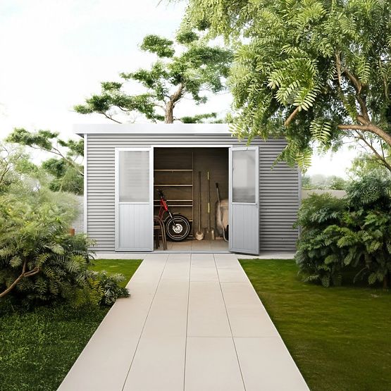 Domek ogrodowy Ardena 4x3 m 12 m², ciemnoszary, drewno kompozytowe, aluminium, łatwy montaż