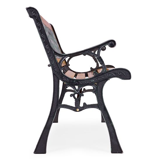 Drewniana ławka ogrodowa 126x51 cm z kratkowym oparciem i żeliwnymi nogami parkowa MultiGarden