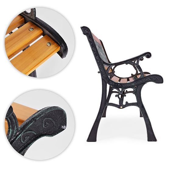 Drewniana ławka ogrodowa 126x51 cm z kratkowym oparciem i żeliwnymi nogami parkowa MultiGarden