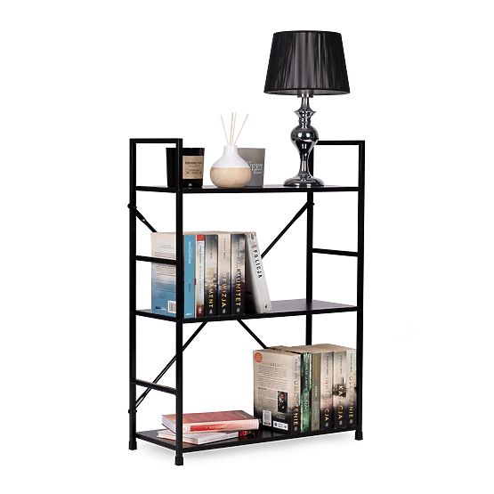 Drewniana półka metalowa rama szeroka LOFT 3 półki czarna