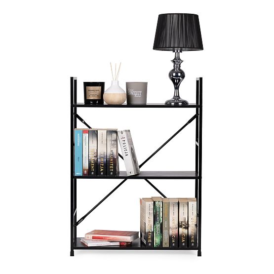 Drewniana półka metalowa rama szeroka LOFT 3 półki czarna