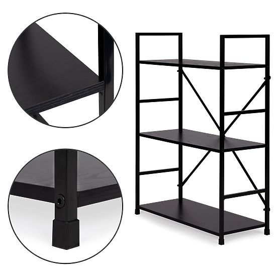 Drewniana półka metalowa rama szeroka LOFT 3 półki czarna
