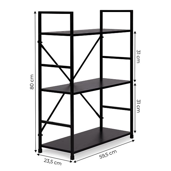 Drewniana półka metalowa rama szeroka LOFT 3 półki czarna