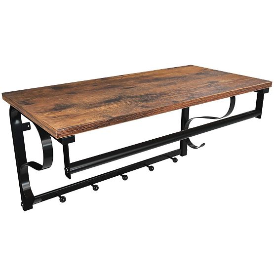 Drewniana półka z wieszakami na ubrania LOFT