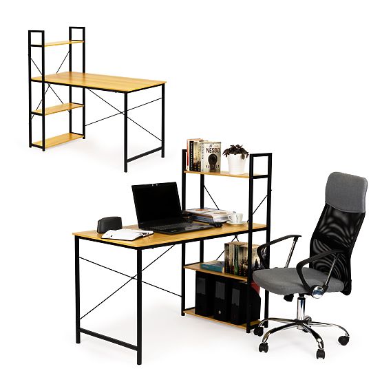 Drewniane biurko komputerowe z półkami loft