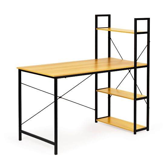 Drewniane biurko komputerowe z półkami loft