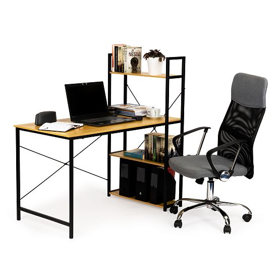 Drewniane biurko komputerowe z półkami loft