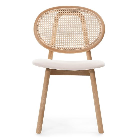 Drewniane krzesło Monet z wiedeńską plecionką, rattan, welur, naturalny/jasny beżowy