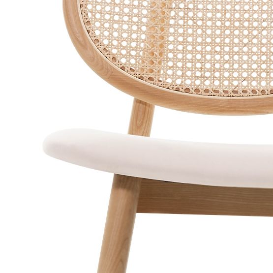 Drewniane krzesło Monet z wiedeńską plecionką, rattan, welur, naturalny/jasny beżowy