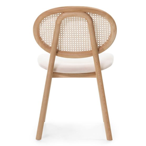 Drewniane krzesło Monet z wiedeńską plecionką, rattan, welur, naturalny/jasny beżowy