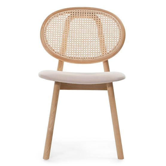 Drewniane krzesło Monet z wiedeńskim plecionką, rattan, welur, naturalny/jasny brąz