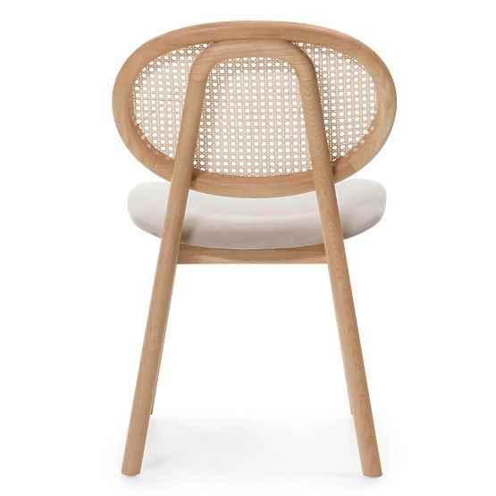 Drewniane krzesło Monet z wiedeńskim plecionką, rattan, welur, naturalny/jasny brąz