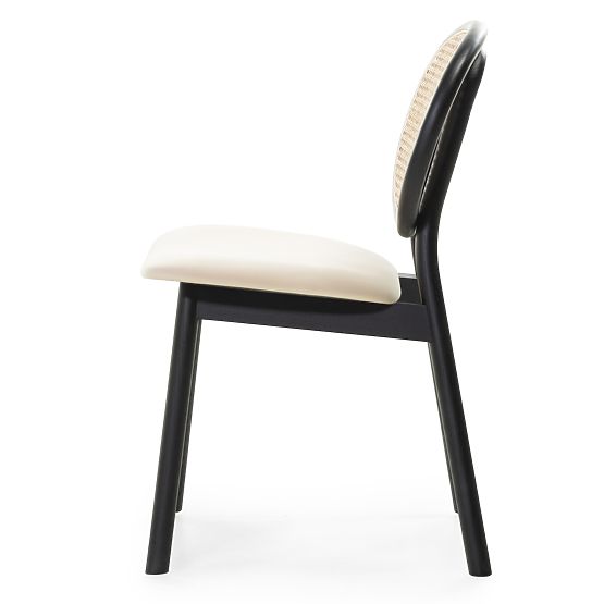 Drewniane krzesło Monet z wiedeńskim splotem, rattan, aksamit, czarny/beżowy