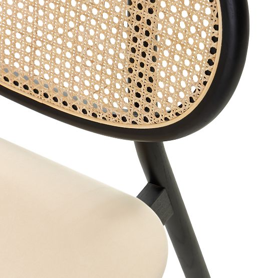 Drewniane krzesło Monet z wiedeńskim splotem, rattan, aksamit, czarny/beżowy