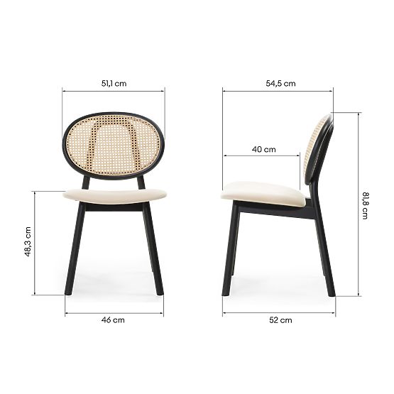 Drewniane krzesło Monet z wiedeńskim splotem, rattan, aksamit, czarny/beżowy