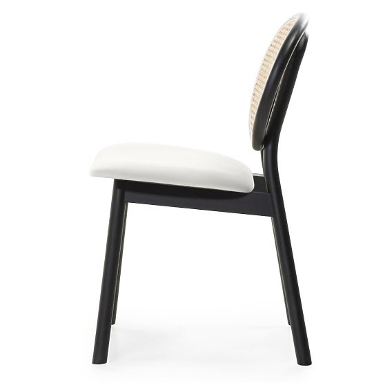 Drewniane krzesło Monet z wiedeńskim splotem, rattan, aksamit, czarny/ecru