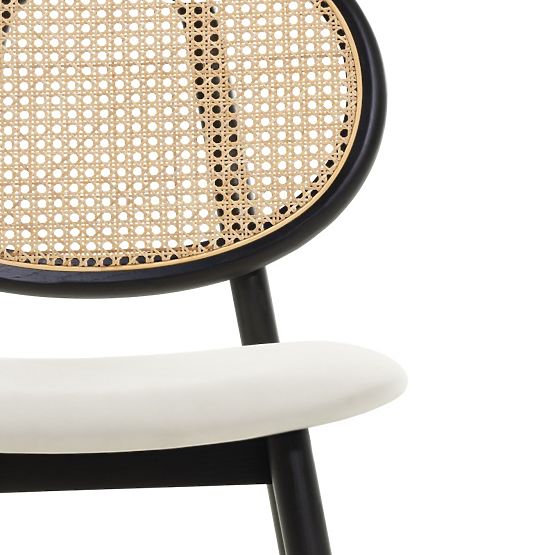 Drewniane krzesło Monet z wiedeńskim splotem, rattan, aksamit, czarny/ecru