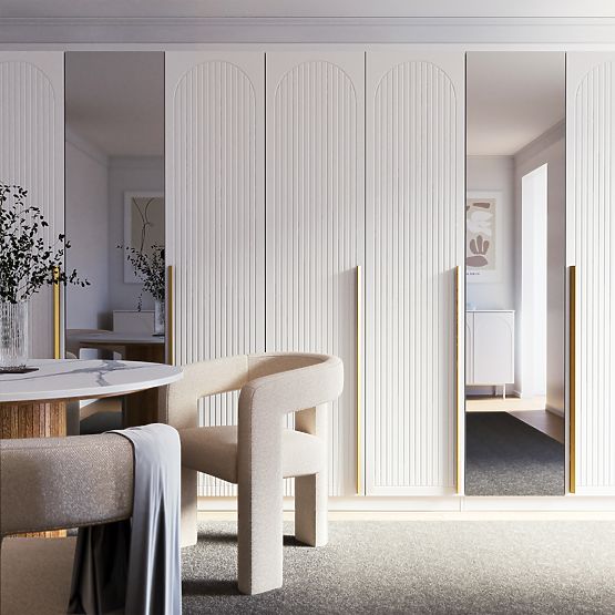 Drzwi do szafy Neroli, 45,6 cm, łukowe rowki, białe, lewe