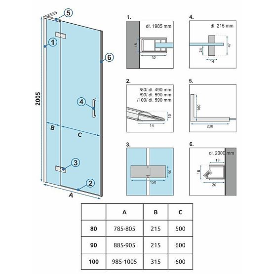 Drzwi prysznicowe Rea Hugo 80 Miedziane Szczotkowane