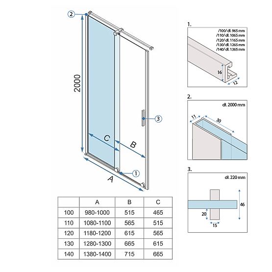 Drzwi prysznicowe Rea Montana 120 Złote szczotkowane