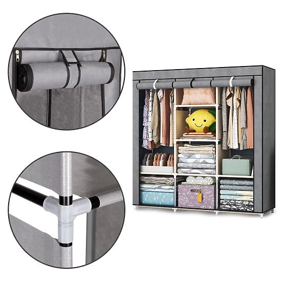 Duża tekstylna szafa z półkami na ubrania i buty