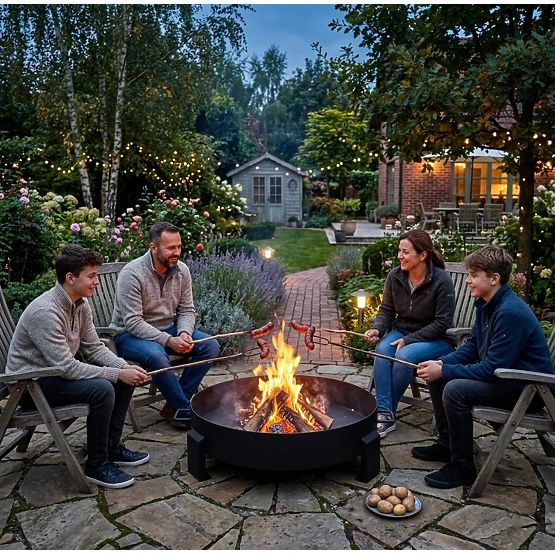 Duże solidne ognisko ogrodowe z żeliwa 60 cm z uchwytami idealne na ognisko