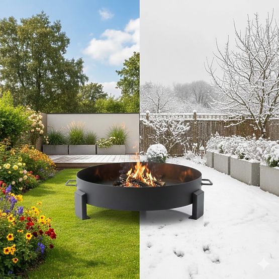 Duże solidne ognisko ogrodowe z żeliwa 60 cm z uchwytami idealne na ognisko