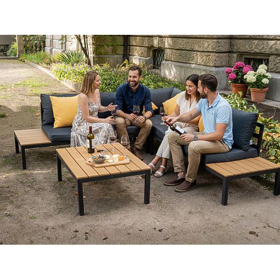 Duży aluminiowy narożny zestaw ze stolikiem MASSIMO czarny