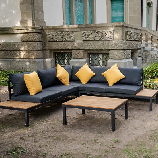 Duży aluminiowy narożny zestaw ze stolikiem MASSIMO czarny