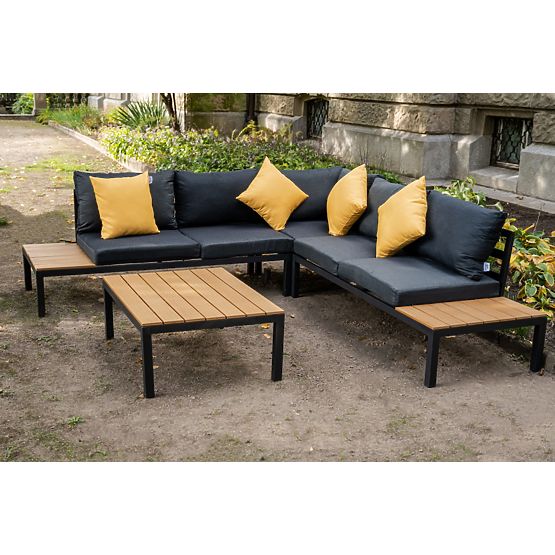 Duży aluminiowy narożny zestaw ze stolikiem MASSIMO czarny