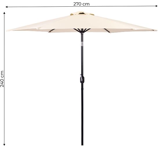 Duży ogrodowy składany parasol z korbką 6 żeber beżowy 270 cm