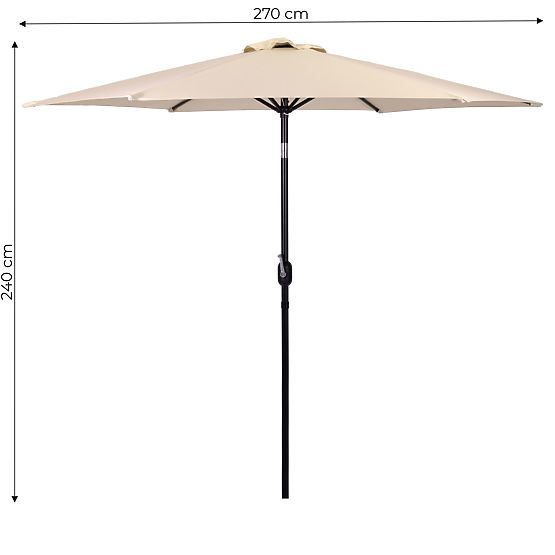 Duży ogrodowy składany parasol z korbką 6 żeber beżowy 270 cm