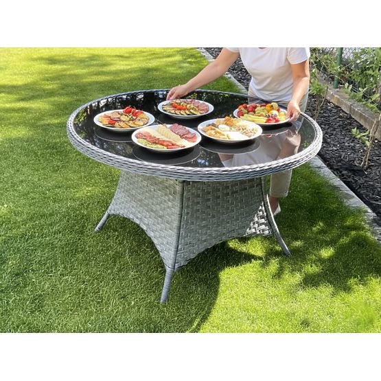 Duży okrągły stół z technoratanu MODERNO jasnoszary