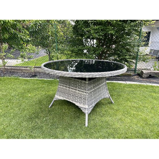 Duży okrągły stół z technoratanu MODERNO jasnoszary