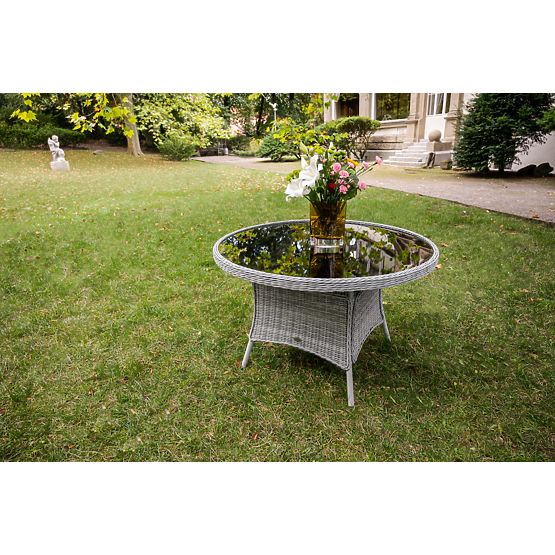 Duży okrągły stół z technoratanu MODERNO jasnoszary