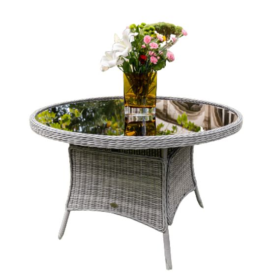 Duży okrągły stół z technoratanu MODERNO jasnoszary