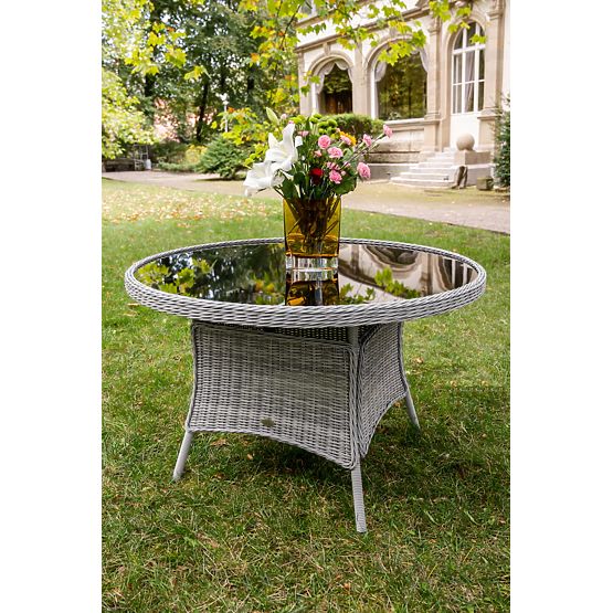 Duży okrągły stół z technoratanu MODERNO jasnoszary