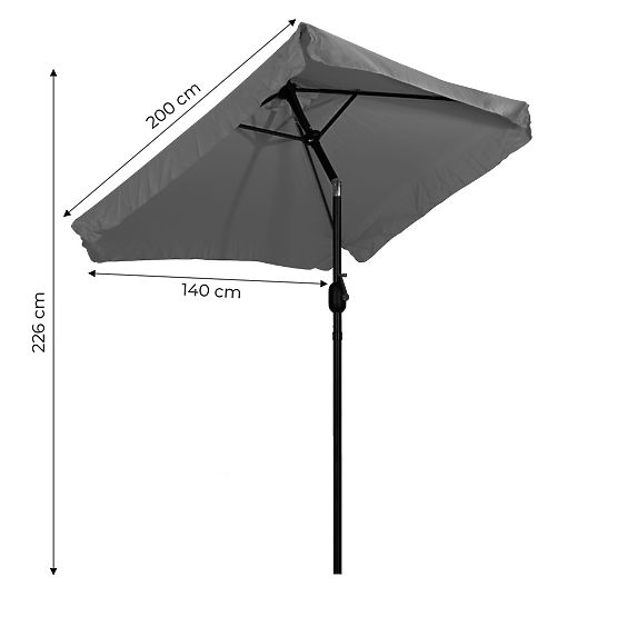 Duży prostokątny składany parasol ogrodowy z korbką szary 200 x 140 cm