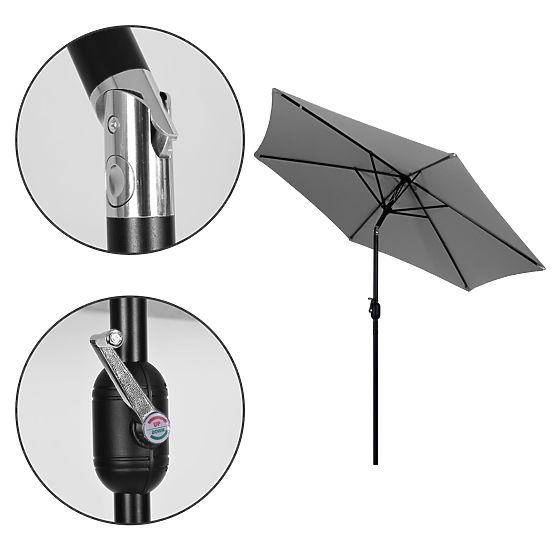 Duży skośny parasol ogrodowy z korbką 6 żeber szary 270 cm