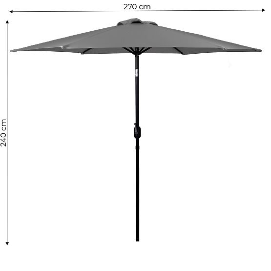 Duży skośny parasol ogrodowy z korbką 6 żeber szary 270 cm