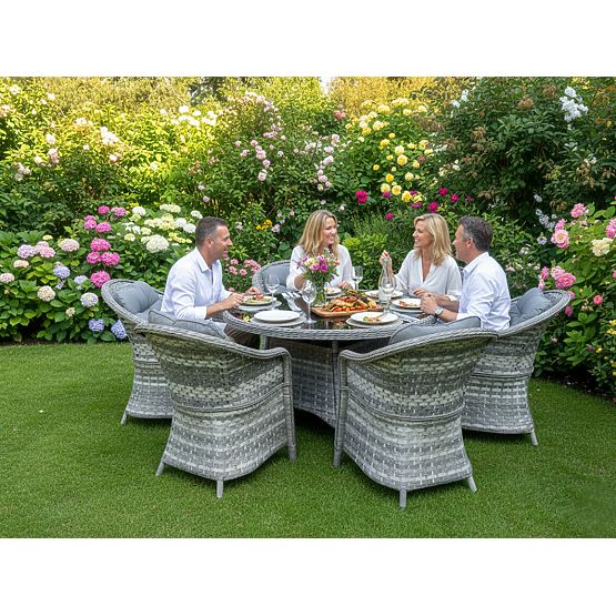 Duży zestaw jadalniany z technoratanu (6 foteli + stół) MODERNO jasnoszary