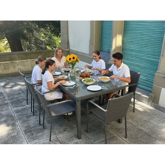 Duży zestaw jadalniany z technoratanu (8 krzeseł + duży stół) SOTTILE szary