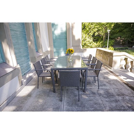Duży zestaw jadalniany z technoratanu (8 krzeseł + duży stół) SOTTILE szary