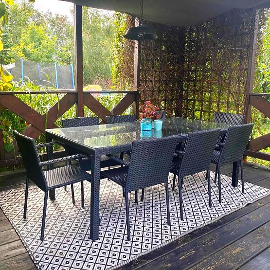 Duży zestaw jadalniany z technoratanu (stół 200x100cm + 8 krzeseł) SOTTILE czarny