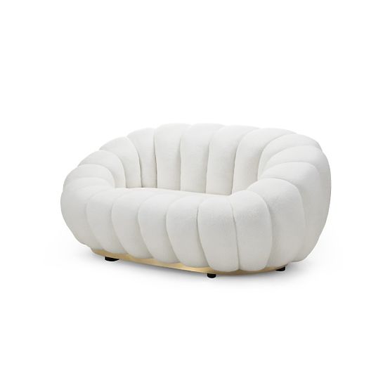 Dwuosobowa sofa Firenze biała, boucle, zaokrąglone kształty