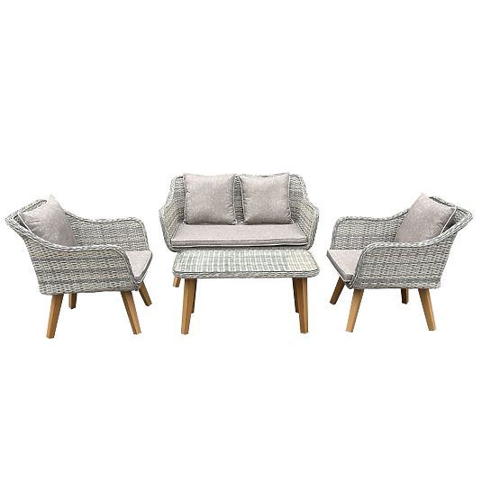 Elegancki zestaw ogrodowy z technorattanu (2 x wygodne fotele, sofa + stolik) LARGO szary niejednoli