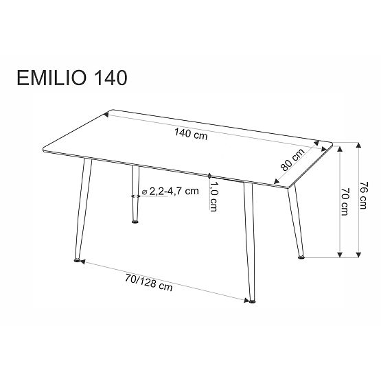 EMILIO 140 stół blat - biały marmur, nogi - czarne (2p=1szt)